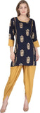 Blue Rayon Straight Printed Kurti With Dhoti