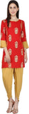 Red Rayon Straight Printed Kurti With Dhoti