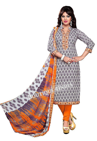 Purple and Orange Color Cotton churidar Suit