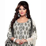 Black and white Color Cotton printed Straight Cut Salwar Suit