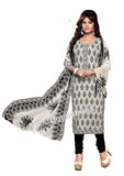 Black and white Color Cotton printed Straight Cut Salwar Suit