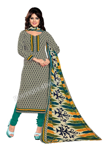 Beige,Blue and Rama Color Cotton printed Straight Cut Salwar Suit