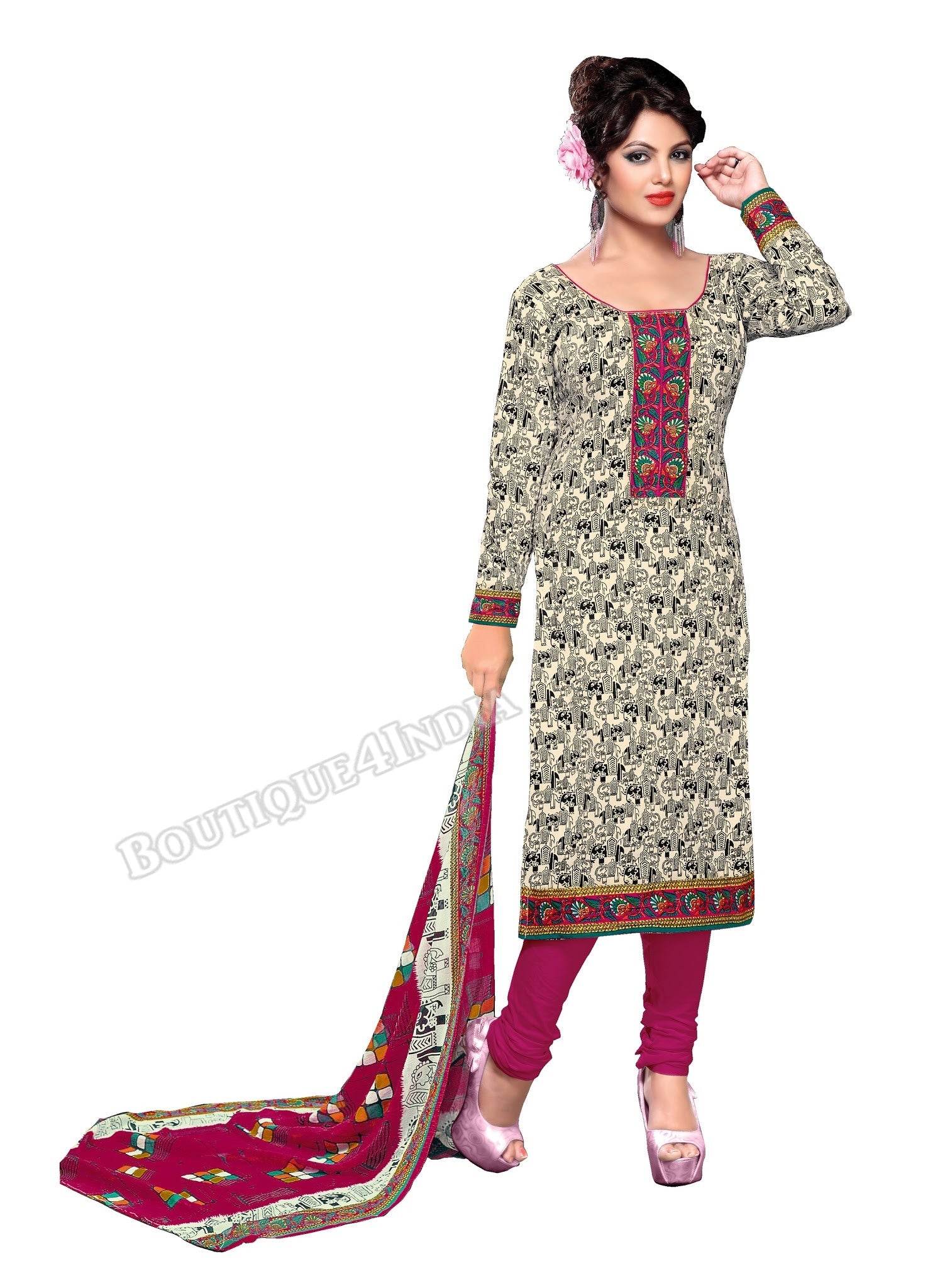 Beige,Black,Pink Color Cotton printed Straight Cut Salwar Suit