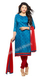 Blue Color Chanderi Embroidered Straight Cut Salwar Suit