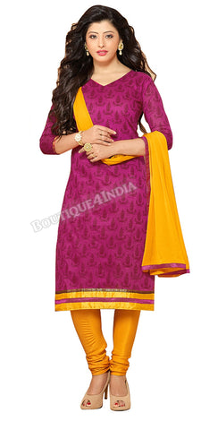 Red-violet Color Chanderi Embroidered Straight Cut Salwar Suit