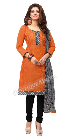 Orange Color Chanderi Embroidered Straight Cut Salwar Suit
