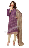 Purple Color Chanderi Embroidered Straight Cut Salwar Suit