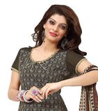 Dark Olive Color Chanderi Embroidered Straight Cut Salwar Suit