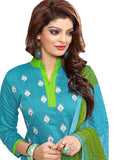 Light Blue Color Chanderi Embroidered Straight Cut Salwar Suit