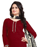 Lakda Jacquard Maroon and Color printed Straight Cut Salwar Suit