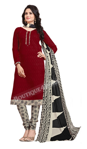 Lakda Jacquard Maroon and Color printed Straight Cut Salwar Suit