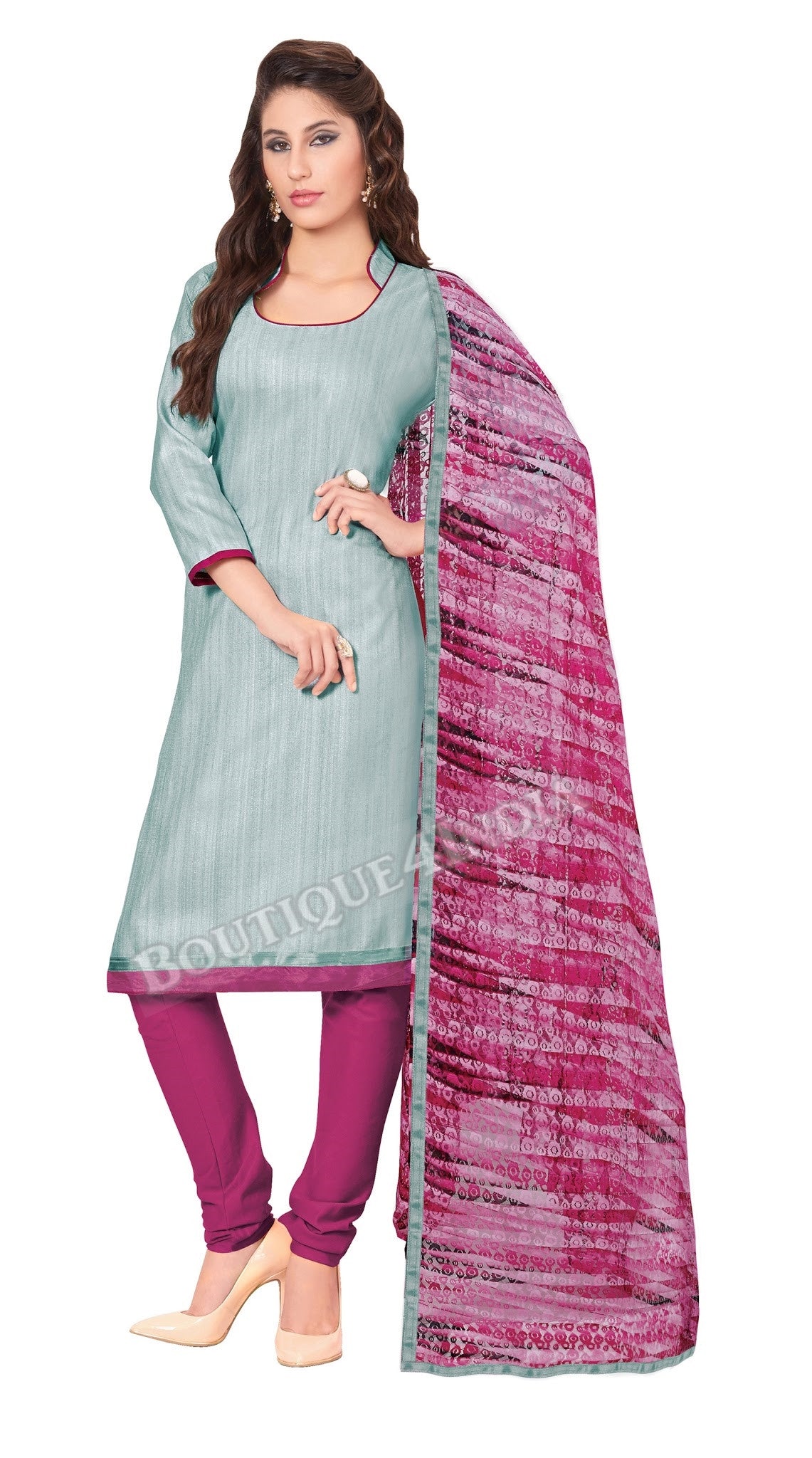 Light Grey Color Khadi printed Straight Cut Salwar Suit