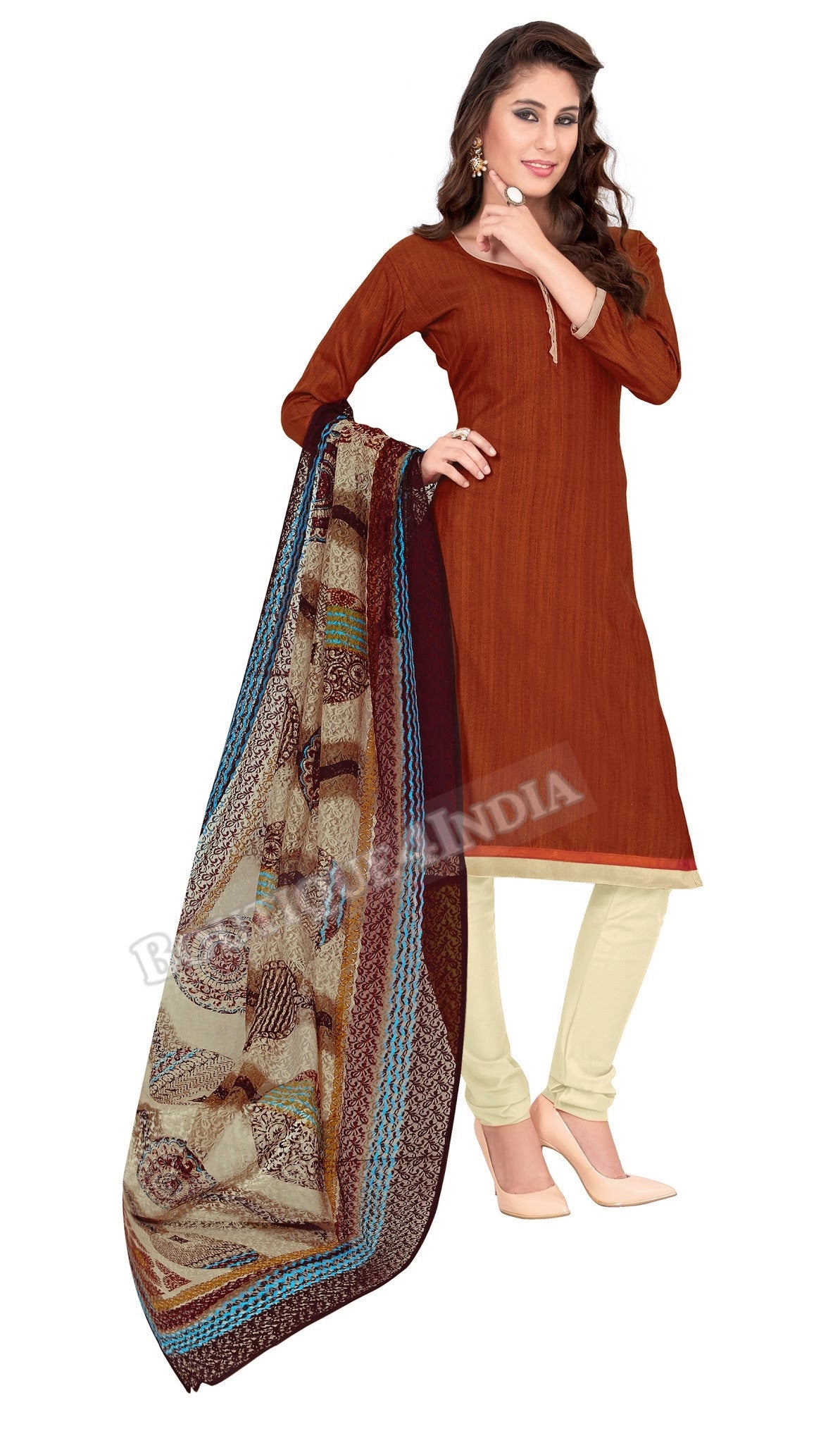 Dark Brown Color Khadi material Straight Cut Salwar Suit