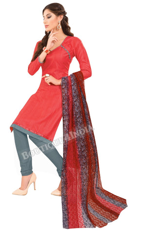 Rasberry Color Khadi printed Straight Cut Salwar Suit
