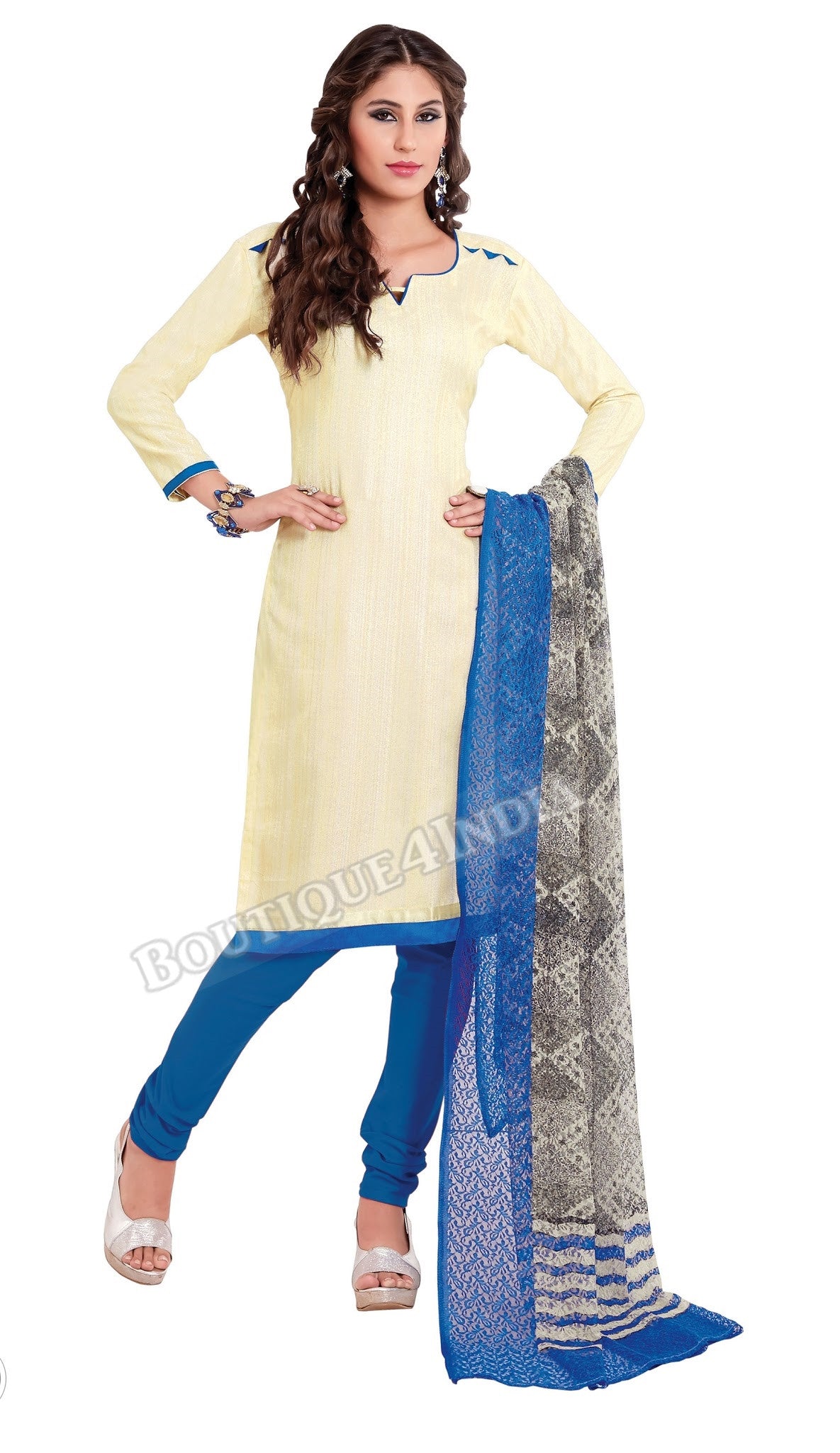 Cream Color Khadi printed Straight Cut Salwar Suit