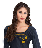 Navy Blue Color Khadi printed Straight Cut Salwar Suit