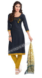Navy Blue Color Khadi printed Straight Cut Salwar Suit