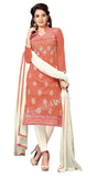 Dark Peach and Cream Color Chanderi Embroidered Straight Cut Salwar Suits