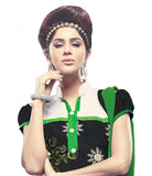 Black, green and white Color Chanderi Embroidered Straight Cut Salwar Suits