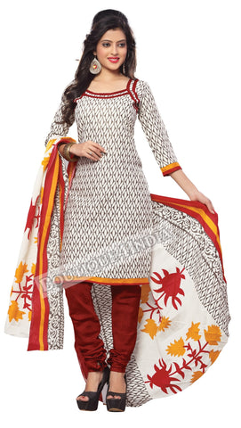 Off white, black and Maroon Color Cotton Straight Cut Salwar Suit