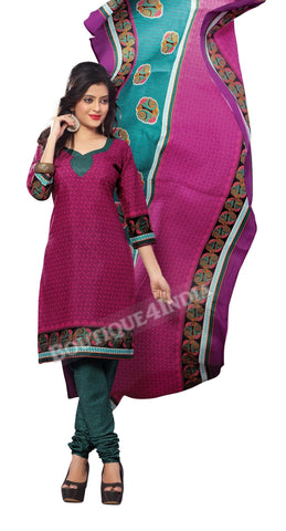 Strawberry and black Color Cotton Straight Cut Salwar Suit