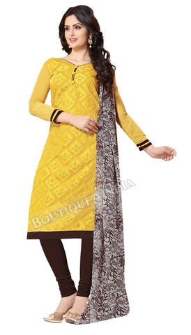 Yellow Color Chanderi Embroidered Straight Cut Salwar Suit