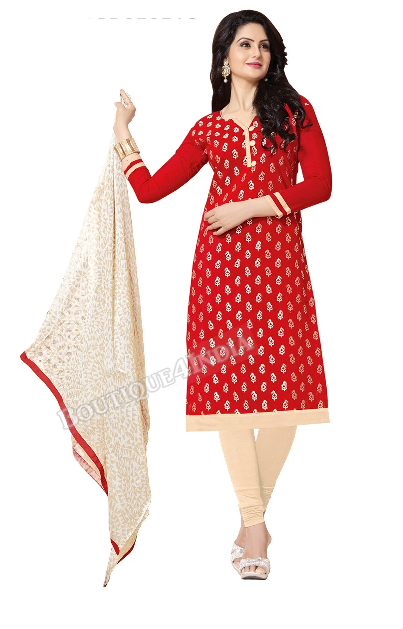 Red Color Chanderi Embroidered Straight Cut Salwar Suit