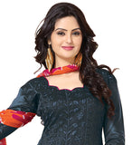 Dark grey Color Chanderi Embroidered Straight Cut Salwar Suit