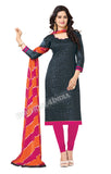 Dark grey Color Chanderi Embroidered Straight Cut Salwar Suit