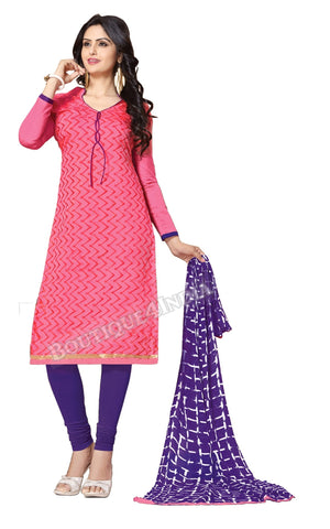 Pink and purple Color Chanderi Embroidered Straight Cut Salwar Suit