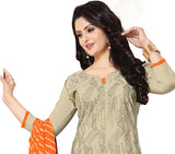 Beige and Orange Color Chanderi Embroidered Straight Cut Salwar Suit