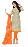 Beige and Orange Color Chanderi Embroidered Straight Cut Salwar Suit