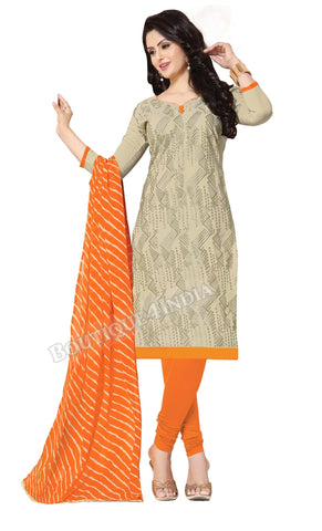 Beige and Orange Color Chanderi Embroidered Straight Cut Salwar Suit