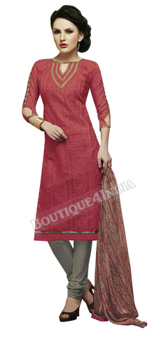 Maroon Color Chanderi Embroidered Straight Cut Salwar Suit