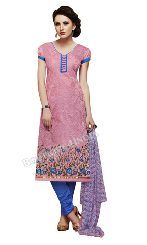 Pink Color Chanderi Embroidered Straight Cut Salwar Suit