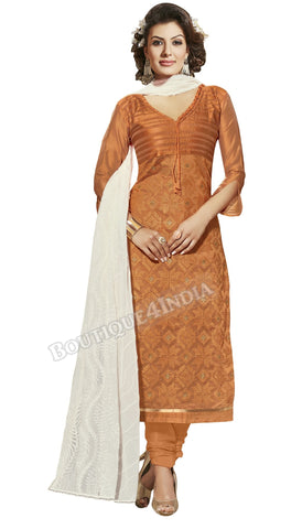 Sandal Color Chanderi Embroidered Straight Cut Salwar Suit