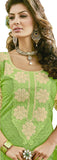 Tender leaf green Color Chanderi Embroidered Straight Cut Salwar Suit