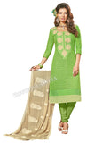 Tender leaf green Color Chanderi Embroidered Straight Cut Salwar Suit