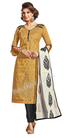 Amber Color Chanderi Embroidered designer Straight Cut Salwar Suit
