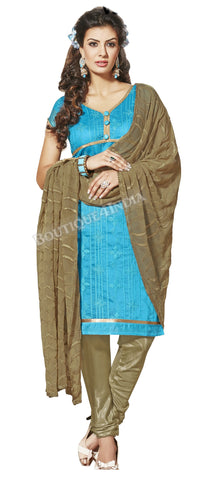 Sky Blue Color Chanderi Embroidered designer Straight Cut Salwar Suit