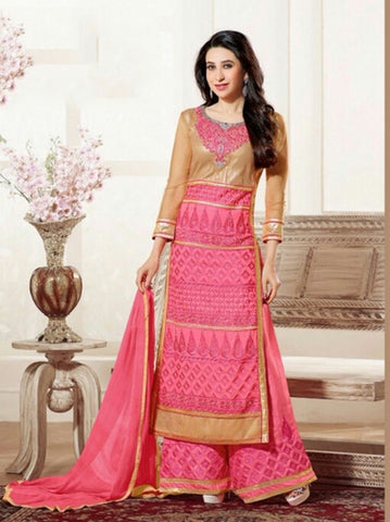 Heavy Work Designer Wedding Collection - Elegant Pink And Golden Grand And Graceful Heavy Embroidery And Lace Work Unique Collection For Party / Wedding / Festival / Special Occasion - Ready to Stitch - Boutique4India Inc.