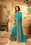 Sarees - Blue And Golden Stunning Bridal Designer Collections - Wedding / Party / Bridal - Boutique4India Inc.