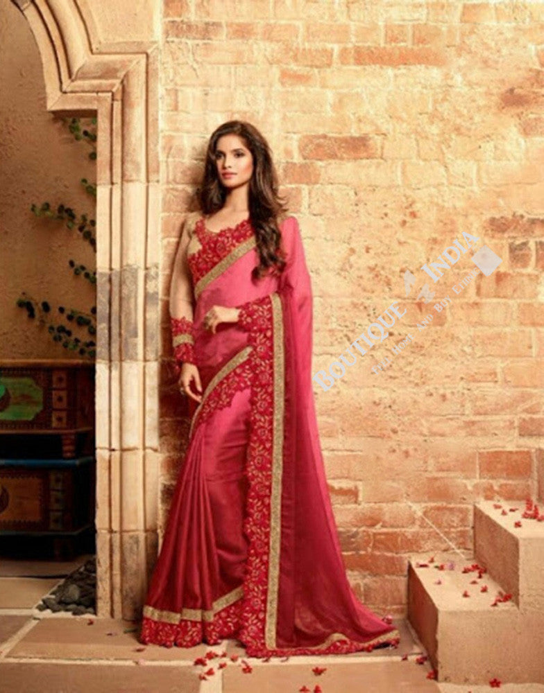 Sarees - Ruby Red And Golden Stunning Bridal Designer Collections - Wedding / Party / Bridal - Boutique4India Inc.