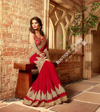 Sarees - Ruby Red/ Maroon And Golden Stunning Bridal Designer Collections - Wedding / Party / Bridal - Boutique4India Inc.