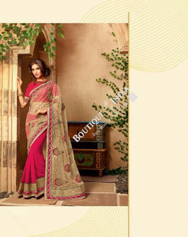 Sarees - Pink And Golden Stunning Bridal Designer Collections - Wedding / Party / Bridal - Boutique4India Inc.