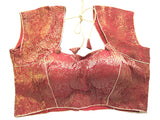 Maroon color Princess cut padded Jari / Brocade ready made blouse