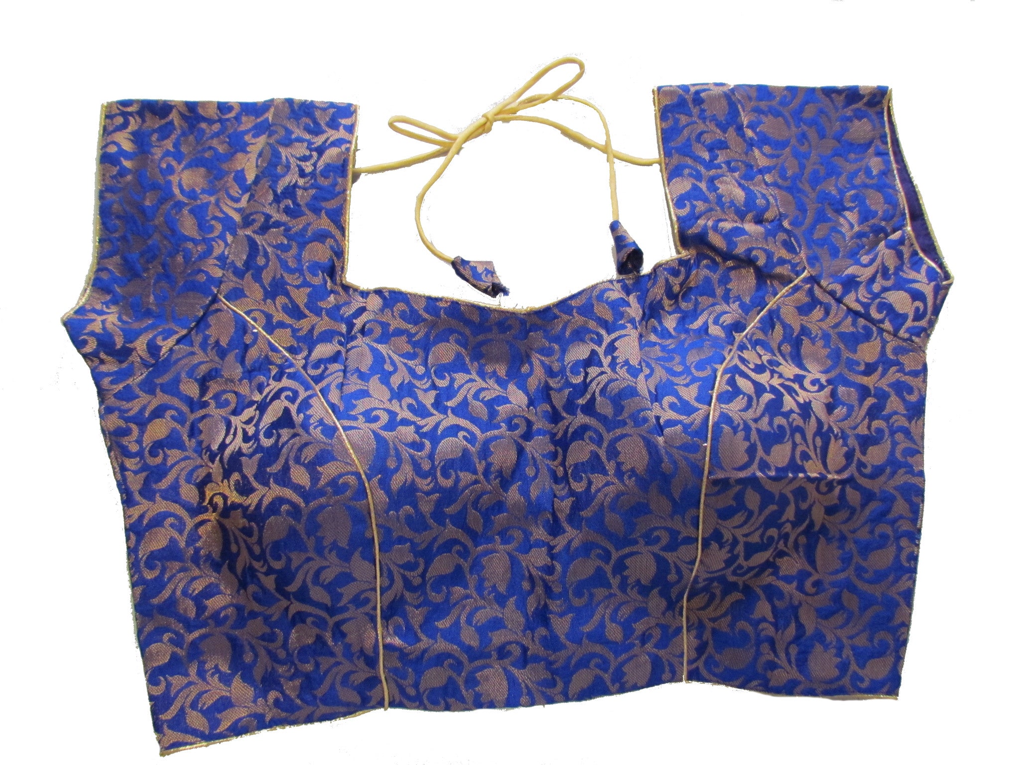 Blue color Princess cut padded Jari / Brocade ready made blouse
