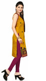 Cotton Silk kurti with nicely stitched neck in Floral Golden Color - Boutique4India Inc.