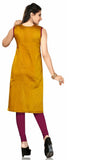 Cotton Silk kurti with nicely stitched neck in Floral Golden Color - Boutique4India Inc.