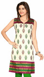 Off White Silk Fabric short sleeves kurti with Brocade work
